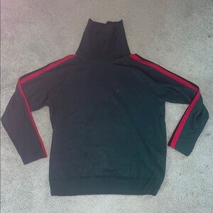 Forest Green turtleneck Sweater with Red and red stripe sleeves M